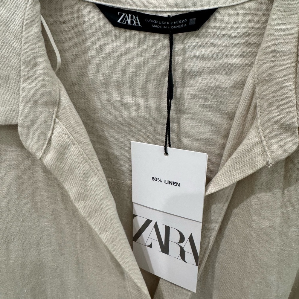 Zara Elegant Beige Button-Down Linen Dress - Picture 4 of 4